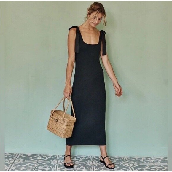 T8 Summersalt Women’s The Softest Ribbed Tie Bow Shoulder Maxi Dress Sz S - Picture 1 of 5